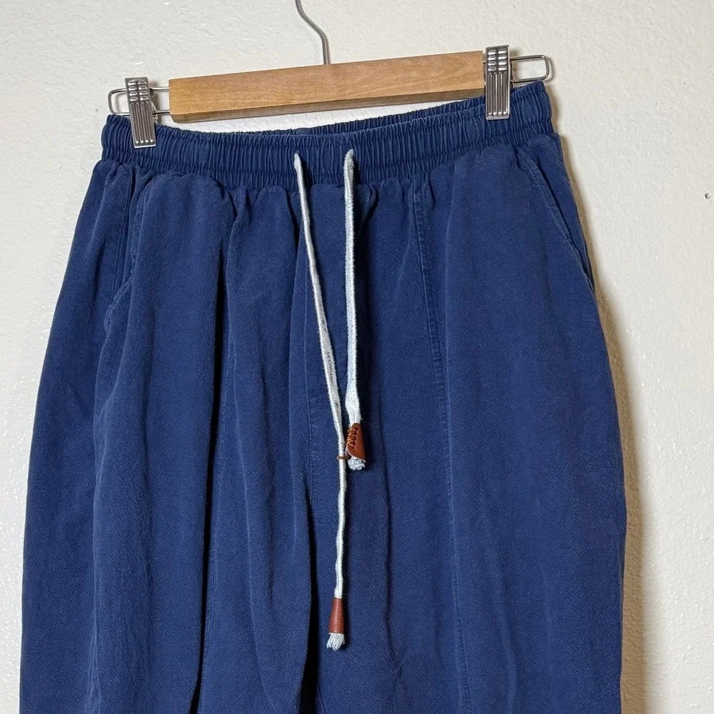 Kidōrim Men Joggers Med Navy Blue Drop Crotch Harem Pants Zen Boho Streetwear